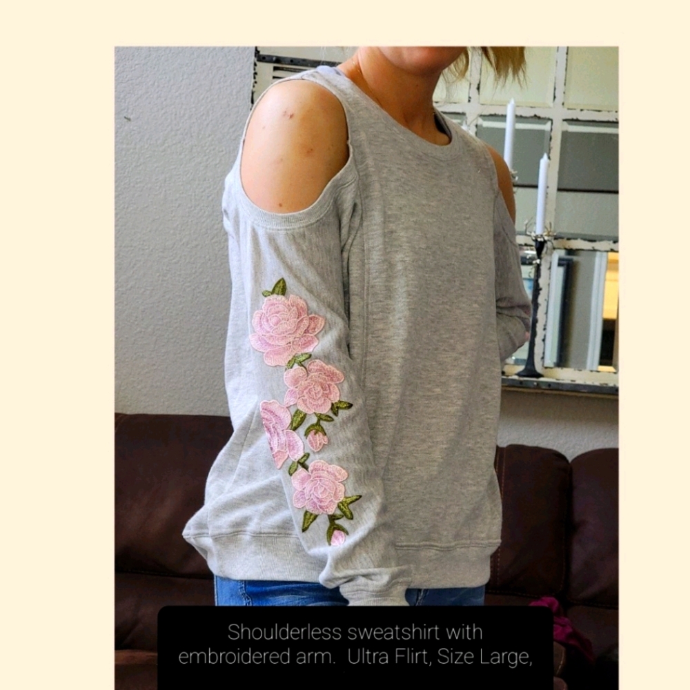 Shoulderless Embroidered Sweatshirt